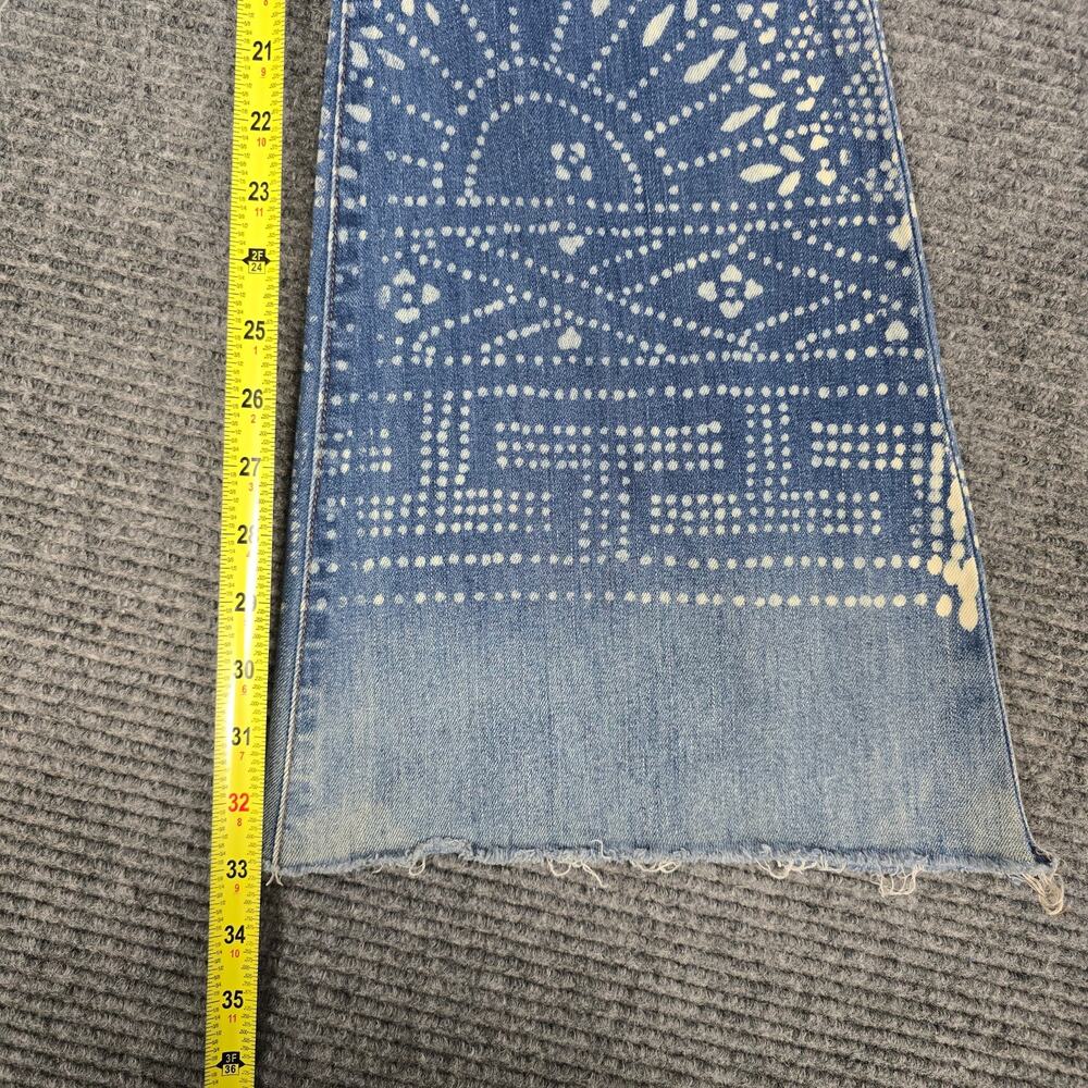 Free People Bali Flare Jeans 27 Bleach Geometric Mandala Blue Womens 30x33 - Picture 7 of 9